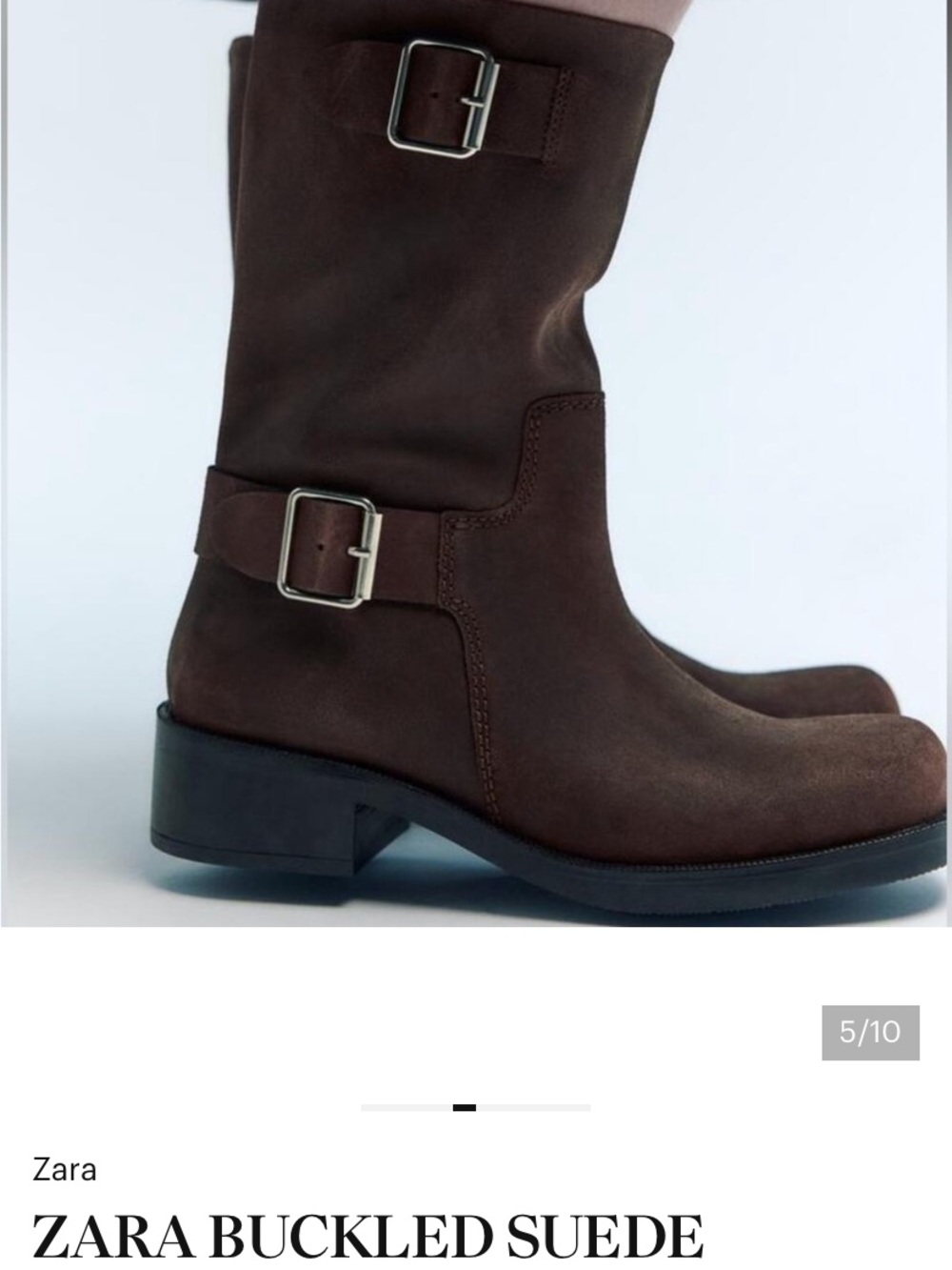 ZARA Dark Brown Suede Buckle Mid-Calf Boots 8.0 39
